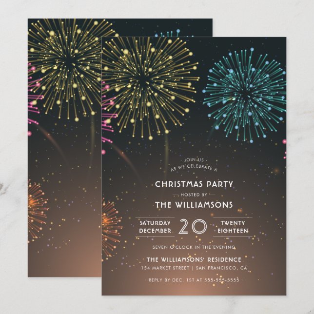Invitation Feux | Typographie moderne Noël (Devant / Derrière)