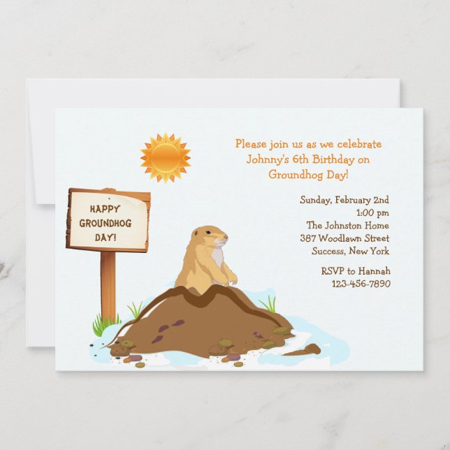 Invitation Février Jour de la marmotte Anniversaire Fête Invi (Devant)