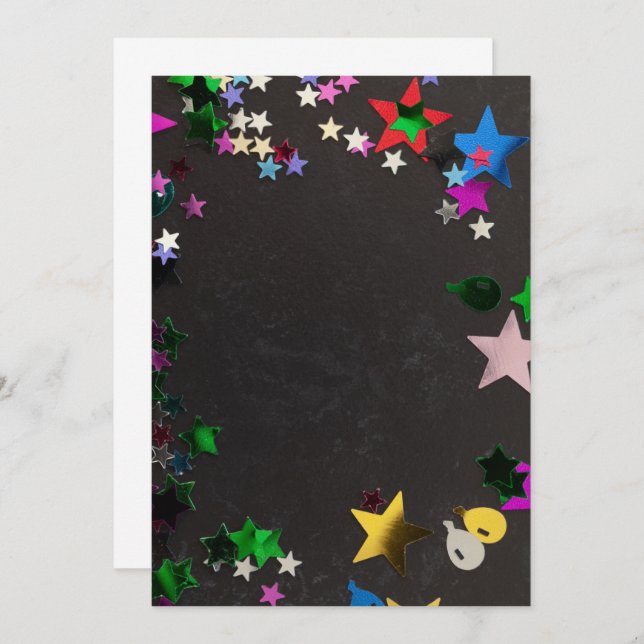 Invitation Fhuile confetti sur noir avec espace de copie (Devant / Derrière)