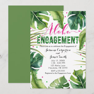 Invitation Fiançailles ALOHA Feuilles Tropicales Rose & Vert