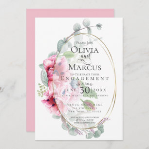 Invitation FIANÇAILLES Aquarelle Pink Popptus Eucalyptus