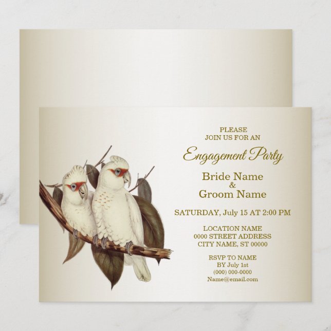 Invitation Fiançailles aux oiseaux blancs (Devant / Derrière)