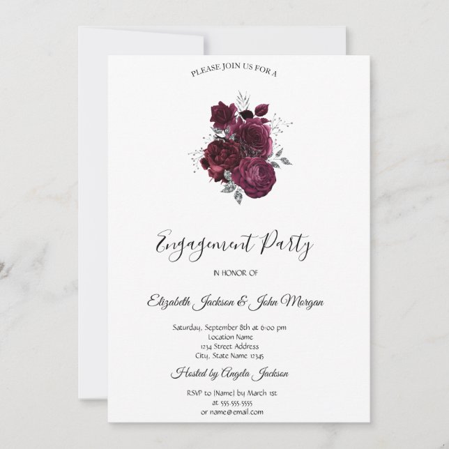 Invitation Fiançailles aux Roses de Bourgogne (Devant)