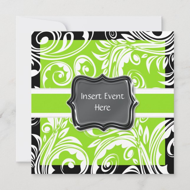 Invitation fiançailles blanc noir vert mariage (Devant)