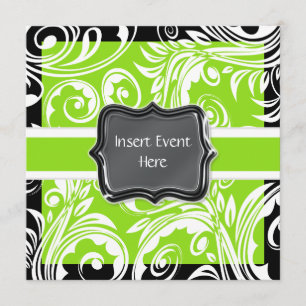 Invitation fiançailles blanc noir vert mariage