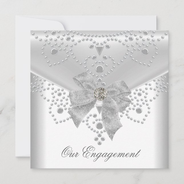 Invitation fiançailles  Blanc Revêtement Argent Re (Devant)