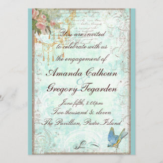 Invitation Fiançailles Bluebird & Pink Roses