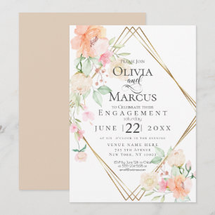 Invitation Fiançailles Blush Cream Coral Spring Bouquet flora