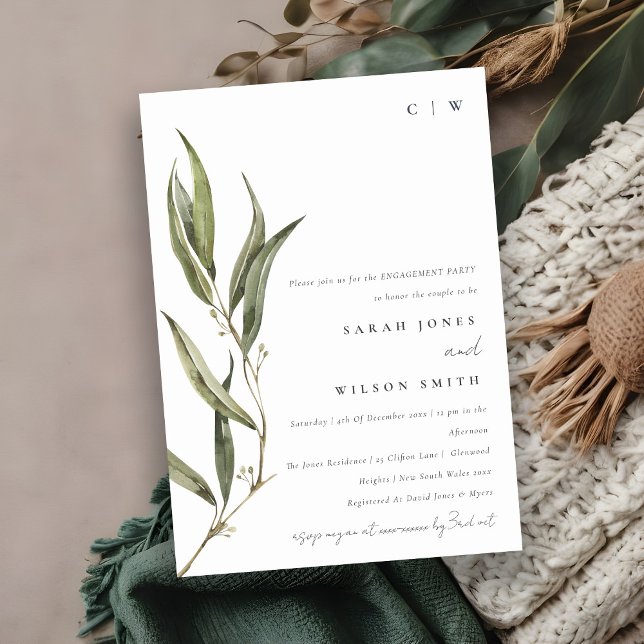 Invitation Fiançailles botanique simple d'Eucalyptus (Créateur téléchargé)