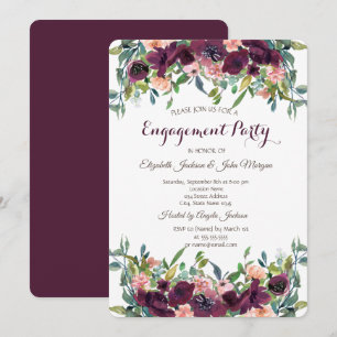 Invitation Fiançailles chic de fleurs bordeaux