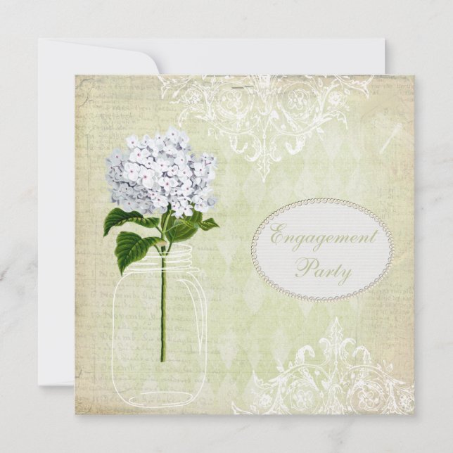 Invitation Fiançailles chic minable de pot et d'hortensia de (Devant)