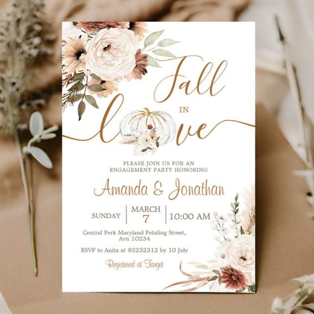 Invitation Fiançailles Citrouille blanc Boho Floral Party (Créateur téléchargé)