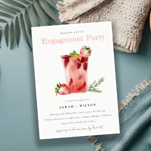 Invitation Fiançailles Cocktail fraise rose Margarita