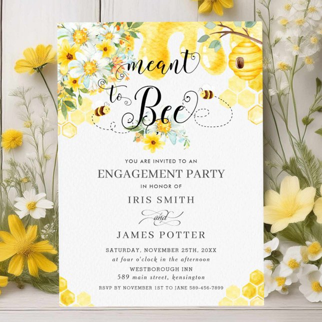 Invitation Fiançailles d'abeilles Floral Jaune Miel (Créateur téléchargé)