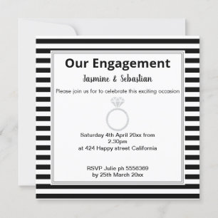 Invitation Fiançailles d'anneau diamant à bande noire et blan