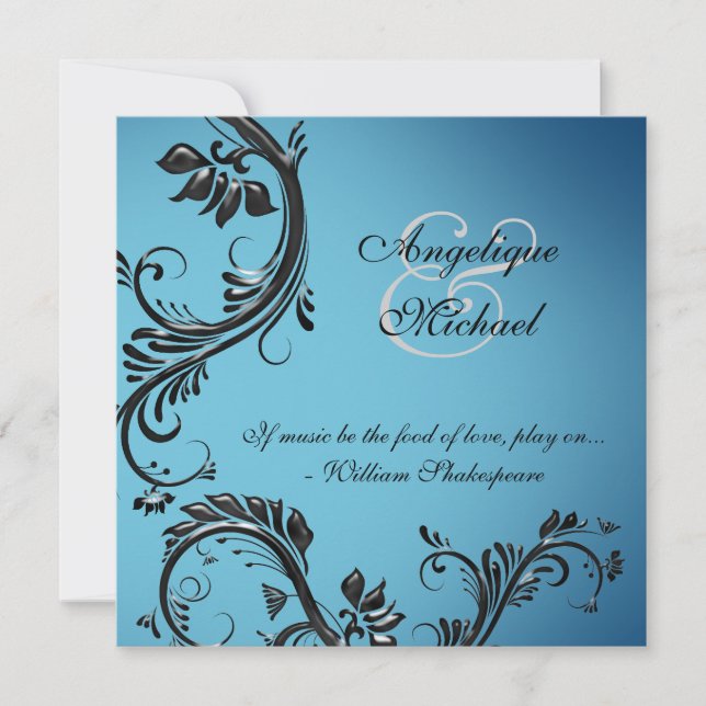 Invitation Fiançailles d'anniversaire de mariage de noir bleu (Devant)