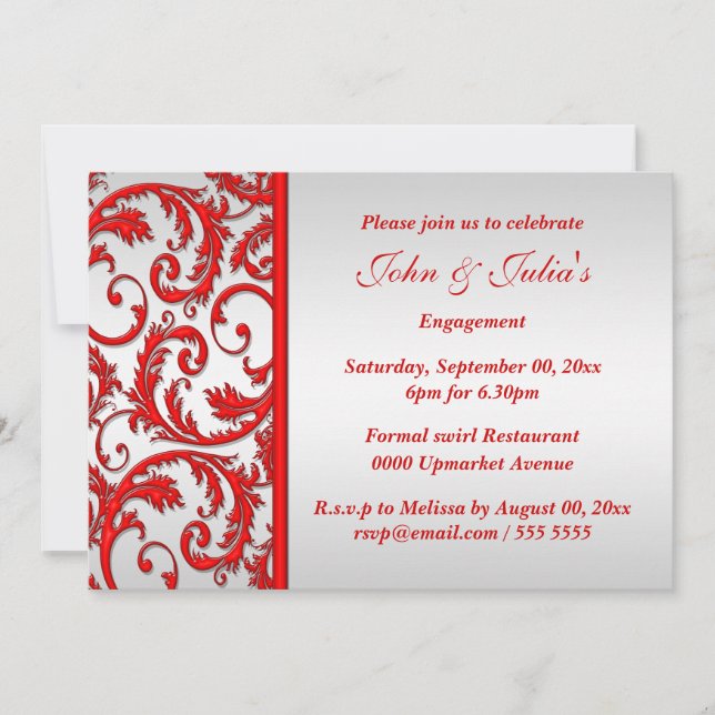 Invitation fiançailles d'anniversaire du tourbillon rouge PER (Devant)