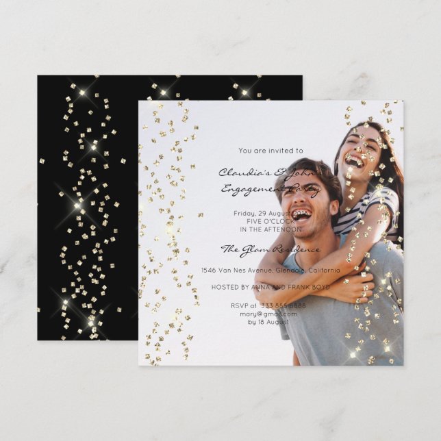 Invitation Fiançailles d'anniversaire Spark Foto Confetti Cha (Devant / Derrière)