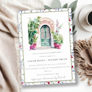 Invitation Fiançailles d'aquarelle de porte marocaine tropica