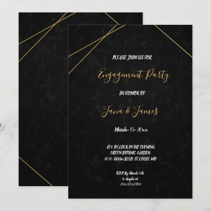 Invitation Fiançailles de cadre géométrique noir et or chic