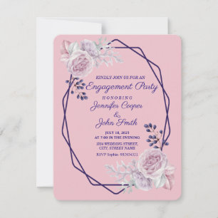 Invitation Fiançailles de cadre géométrique violet rose