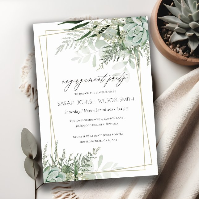 Invitation Fiançailles de cadre succulent de la fo (Créateur téléchargé)