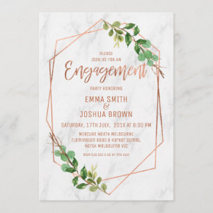 Invitation Fiançailles de calligraphie Rose en marbre