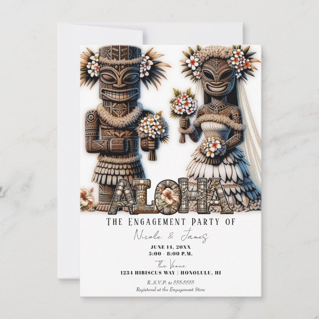 Invitation Fiançailles de chambre de mariée de la Polynésie h (Devant)