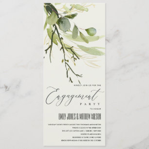 INVITATION FIANÇAILLES DE COULEUR D'EAU EN FEUILLE VERT GOLD 