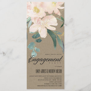 Invitation Fiançailles DE COULEUR D'EAU FLORALE DE KRAFT BLEU