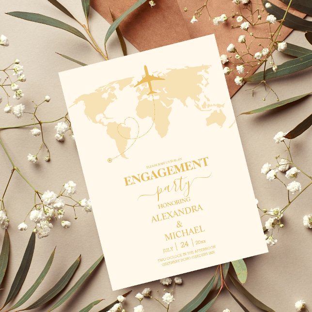 Invitation Fiançailles de destination moderne Black et Gold (Créateur téléchargé)