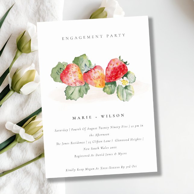 Invitation Fiançailles de feuillage de fraise rouge mignonne (Créateur téléchargé)