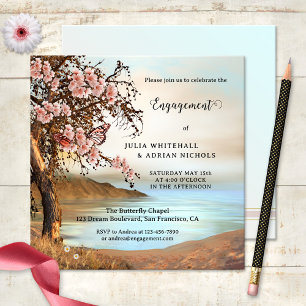 Invitation Fiançailles de fleurs de cerisier rose