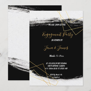 Invitation Fiançailles de géométrie moderne Black & Gold Wate