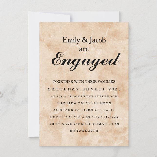 Invitation Fiançailles de mariage élégant en marbre (Devant)