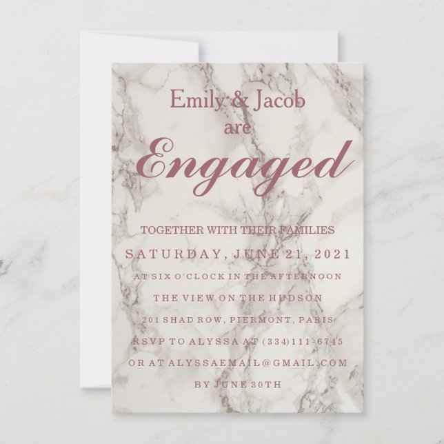 Invitation Fiançailles de mariage élégant en marbre (Devant)