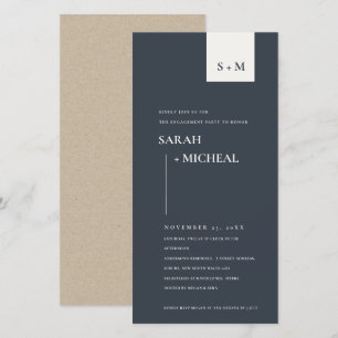 INVITATION FIANÇAILLES DE MONOGRAMME BLANC ET NOIR