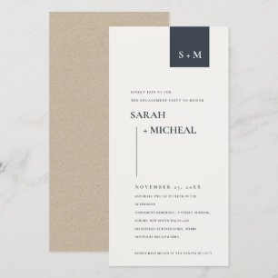 INVITATION FIANÇAILLES DE MONOGRAMME BLANC ET NOIR