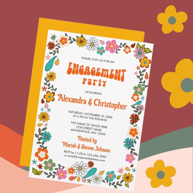 Invitation fiançailles de puissance fleur Funky inspiré des a (Créateur téléchargé)
