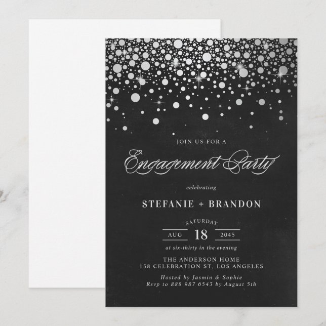 Invitation Fiançailles de tableau noir Faux Silver Foil Confe (Devant / Derrière)
