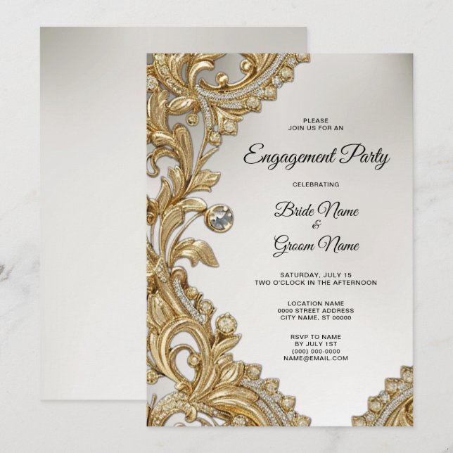 Invitation Fiançailles d'or décoratif (Devant / Derrière)