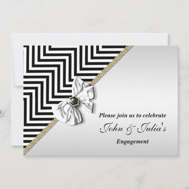 Invitation fiançailles du chevron noir blanc CUSTOM (Devant)