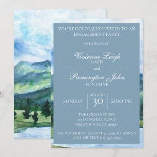 Invitation Fiançailles du lac d'aquarelle bleu bleu français
