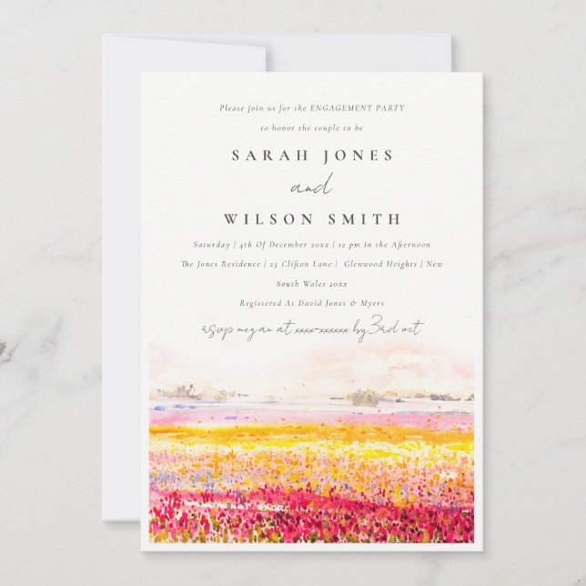 Invitation Fiançailles du paysage floral de la campagne print (Devant)
