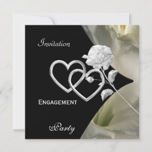 Invitation Fiançailles Elégant noir blanc Rose 2
