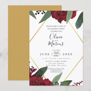 Invitation Fiançailles   Élégant riche floral bordeaux Marsal