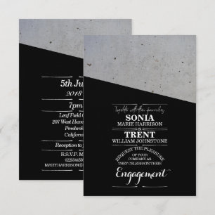 Invitation Fiançailles en béton noir et blanc moderne