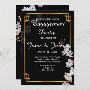 Invitation Fiançailles en fleurs de cerisiers blancs et en ca