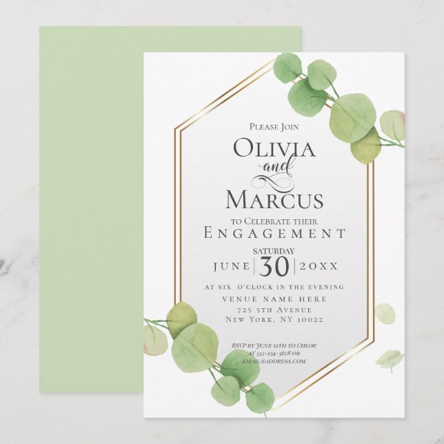 Invitation Fiançailles | Eucalyptus du printemps moderne (Devant / Derrière)