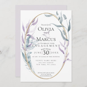 Invitation Fiançailles   Feuillage bleu et violet Dusty